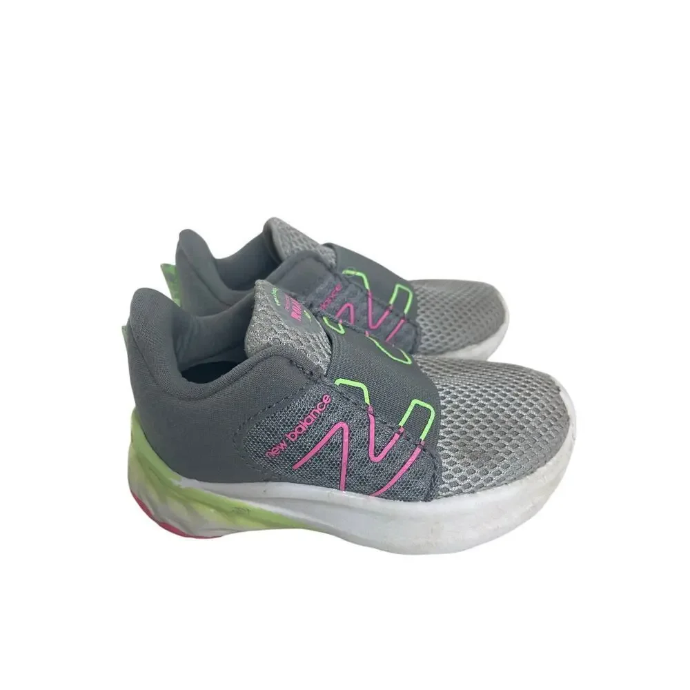 NEW BALANCE TODDLER SHOES SLIDE ON SIZE 5.5 GRAY NEON‎ LIGHT WEIGHT VERSATILE